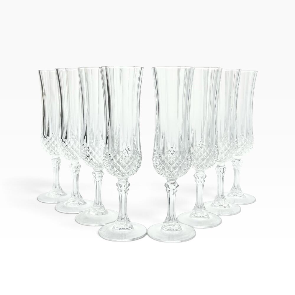 Cristal d’Arques “Longchamp” Set of 8 Crystal Fluted Champagne Glasses 8” 6oz
